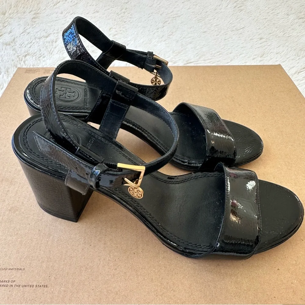 Tory Burch Laurel Ankle Strap Black Patent Leather Sandal Women’s Size: 5